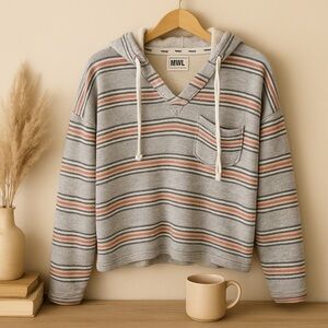 Madewell Popover Hoodie Sweatshirt Sorrento Stripe Size Medium Grey Terr…